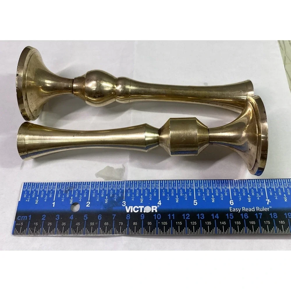 2 Vintage Handmade&Hand Engraved Gold CandleSticks Made Of Brass 6 3/4